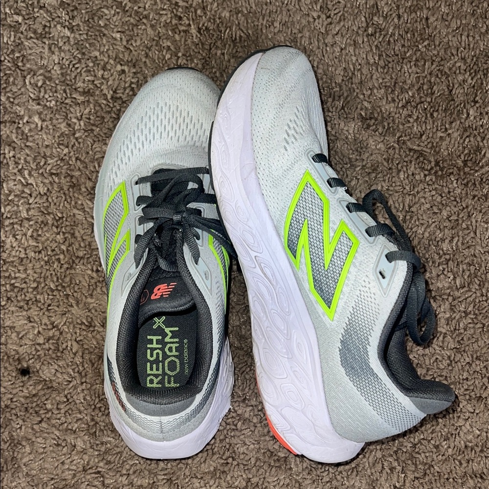 New Balance' White and Neon Yellow Sneakers